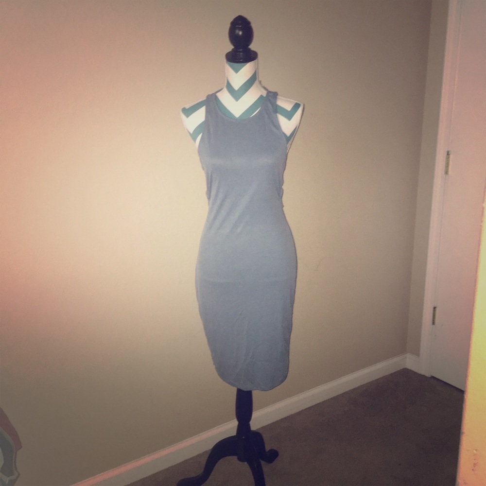 Dusty blue bodycon dress with side cut outs